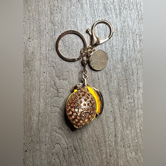 Yellow Lemon Keychain with Rhinestone Leaf - Picture 2 of 4